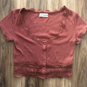 Ruffled lace hem UO crop